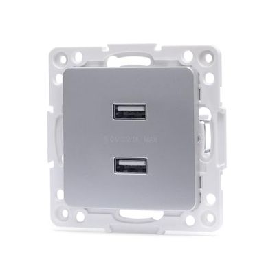 Parte per 2 prese USB tedesco/francese, argento
