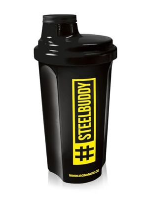 IronMaxx Shaker à protéines - Noir Jaune 700 ml | Shaker à protéines avec bouchon vissé, passoire, échelle | anti-fuite, sans BPA, lavable