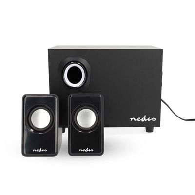 Nedis - Altifalantes para PC - alimentado por USB - Subwoofer - conectores de entrada: 1 x 3,5 mm - som estéreo 2,1 - conjuntos de altifalantes de 33 W - ABS/madeira - preto