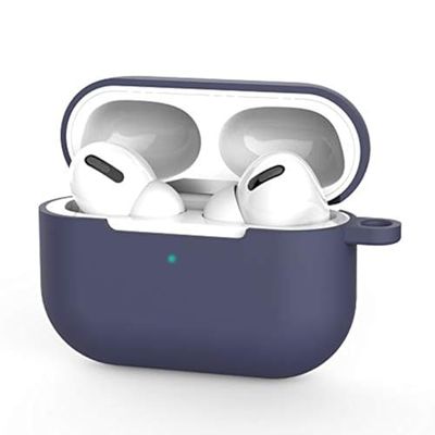Coque de Protection en Silicone pour AirPods Pro [LED Avant] [Charge sans Fil] (Oreilles sans Mousqueton, Bleu Nuit