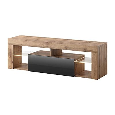Selsey Bianko - TV-skåp - 140 cm - Lancaster ek/svart glans - med LED-belysning