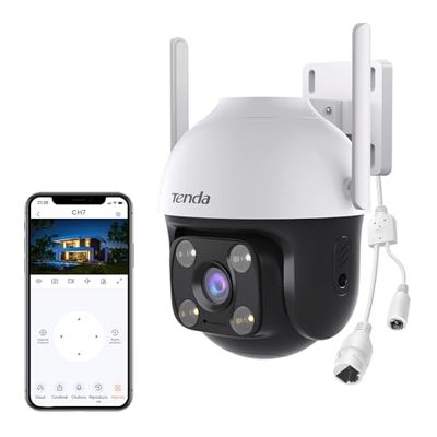 Tenda Telecamera Wi-Fi Esterno 2K+, Rilevamento di Veicoli/Persone/Movimenti, Videocamera Sorveglianza con Visione Notturna a Colori, IP Cam 360°, Audio Bidirezionale, Controllo APP/Web, 4MP, CH7