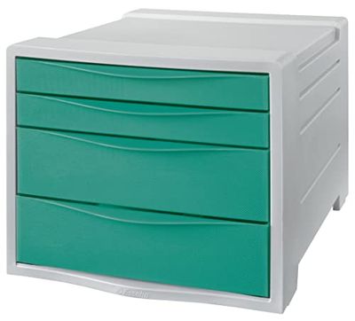 Esselte Archivador de Escritorio, Organizador de 4 Alturas para Organizar Documentos, Folletos y otra Papelería, Casa y Oficina, Diseño en Relieve, Gama Colour'Breeze, Verde, 626285