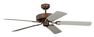 Pepeo Potkuri Ventilador de teto sem luz, capa de bronze antigo, pás reversíveis brancas com inserções de vime, 132 cm, para salas de até 25 m²