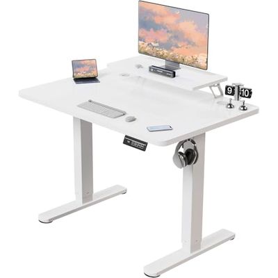 JUMMICO In hoogte verstelbaar bureau met monitorstandaard, elektrisch bureau, sta-zits, staand bureau, 120 x 60 cm, wit