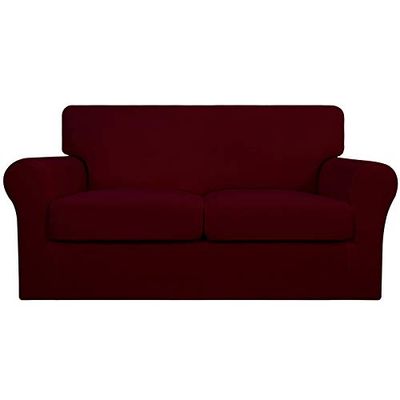 Easy-Going 3 Fundas de sofá elásticas para Perros, Lavables para 2 Cojines Separados, protección elástica para Muebles para Mascotas, niños (Loveseat, Rojo Vino, Mediano)