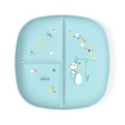 Chicco Assiette à Nourriture pour Bébé et Enfant, Assiette à Nourriture avec 3 Compartiments pour Découvrir de Nouvelles Saveurs, Lavable au Lave-Vaisselle, Microondes, Sans BPA, 12+ Mois, Bleu clair