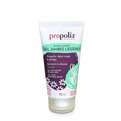PROPOLIA - Bio - Gel Gambe leggere - Allevia la sensazione di gambe pesanti - Propoli, Ginkgo, Vite Rosso & Marrone India - Made in France - 75 ml