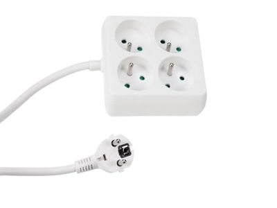 Perel Bloco multiplicado, 4 capturas com Terra Francesa (Tipo E), 1,5 m, 3 g1,5, uso interior, forma quadrada, branco
