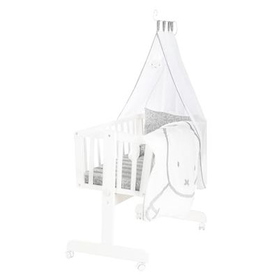 roba Babywieg miffy® 40 x 90 cm van hout - Wieg & Wiegje - Complete bedset met vergrendelfunctie & textielinrichting - Wit/Grijs