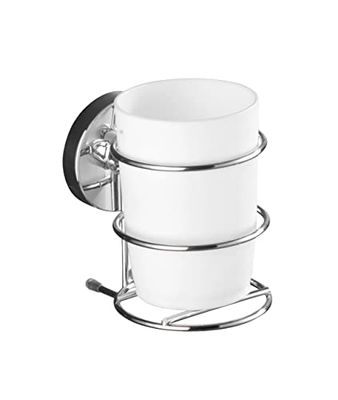 WENKO Vacuum-Loc® bicchiere portaspazzolini Milazzo - fissaggio senza trapano, Acciaio, 7.5 x 11.5 x 9.5 cm, Cromo