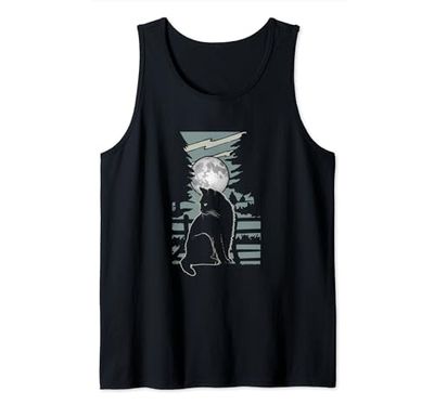 Lindo Gato Sentado Bajo La Luna Arte Camiseta sin Mangas