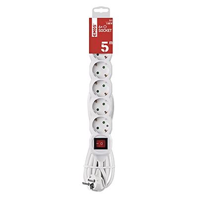EMOS FM-10442 6-Vägs Grenuttag med BrytareUtan USB, 45° Vriden, 5 m, Vit