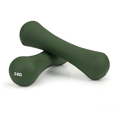 Set di manubri corti in neoprene, 2 x 2 kg, colore verde