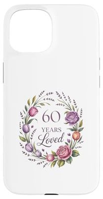 60 Birthday Purple Floral Design Flowers Years Loved Case for iPhone 15