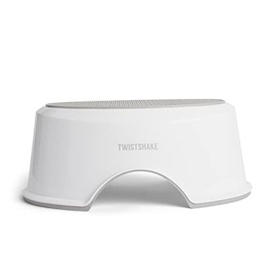 Twistshake badrumspall för barn | Halksäker badrumspall | Lättvikt | Kompakt- Lätt att bära - Säker | Ergonomisk design | Vit/Grå