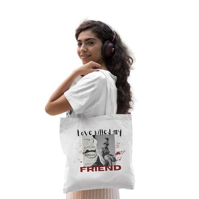 REPUBLIC OF CALIFORNIA Tote Bag Love Killed My Friend - Bolso de mano divertido y original, blanco, 38 X 42 CM, Utilidad