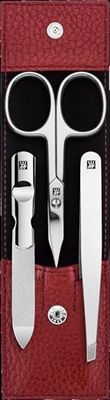 ZWILLING Manucure kit (3 pièces, set de pédicure pour soins des ongles et des cuticules, cuir, avec ciseaux à ongles), Acier inoxydable poli, Rouge