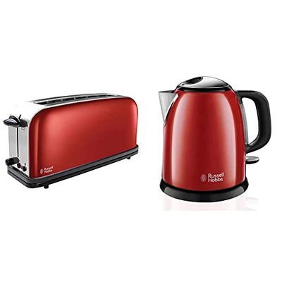 Russell Hobbs Set Petit Déjeuner Bouilloire et Grille Pain Toaster Baguette Colours Plus Rouge - 24992-70 et 21391-56