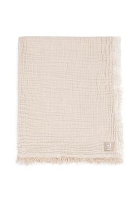 Jollein Couverture pour bébé Muslin- Fringe Stripe, biscuit/ivoire - 75 x 100 cm - 100% coton - Pour berceau bébé - 0,5 tog - Certifié GOTS - Avec franges
