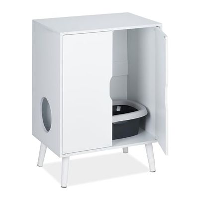 Relaxdays Mobile da Lettiera Nascosta, Cuccia per Gatti, Mobiletto Lettino Gattini con Anta, HLP: 77x58x40 cm, Bianco