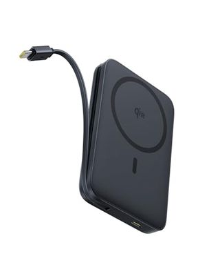 Baseus Picogo Qi2 Magsafe Powerbank, 15 W magnetische powerbank 10000 mAh, 27 W externe batterij met geïntegreerde USB-C-kabel, Wireless Power Bank voor iPhone 16-12, accupack snel opladen, zwart