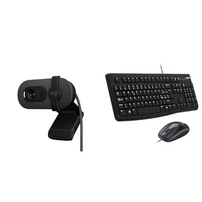 Logitech Brio 100 Full HD per riunioni e streaming & MK120 Combo Tastiera e Mouse con Filo per Windows, Mouse Ottico Cablato