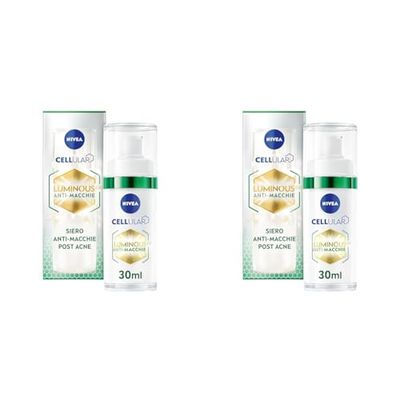 NIVEA Cellular Luminous630 Siero Anti-Macchie Post Acne 30 ml, Siero viso anti-macchie post acne, Siero viso pelle grassa con Acido Ialuronico, Acido Salicilico viso e Tè Verde (Confezione da 2)