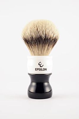 Epsilon Pennello da Barba con Punta in Argento Bianco e Nero 55/26 mm, Standard, Único