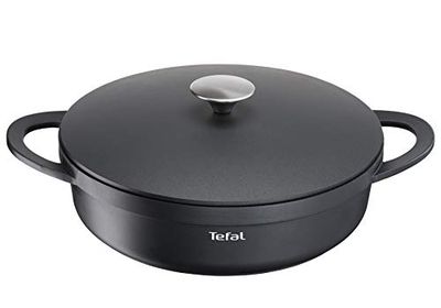 TEFAL Trattoria E21872 Sauteuse à bord haut en fonte d'aluminium avec couvercle en fonte d'aluminium avec couvercle en fonte, revêtement antiadhésif, bonne conservation de la chaleur, passe au four,