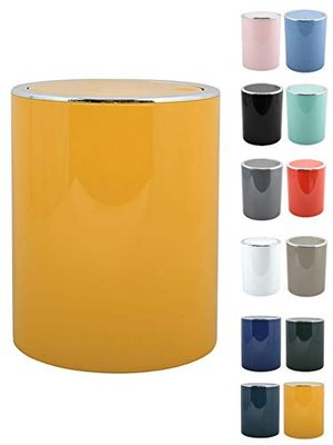 MSV Badserie ASPEN Design cosmetica-emmer badkamer pedaalemmer swingdeksel afvalemmer met zwenkdeksel 6 liter (ØxH): ca. 18,5 x 26 cm pastel geel