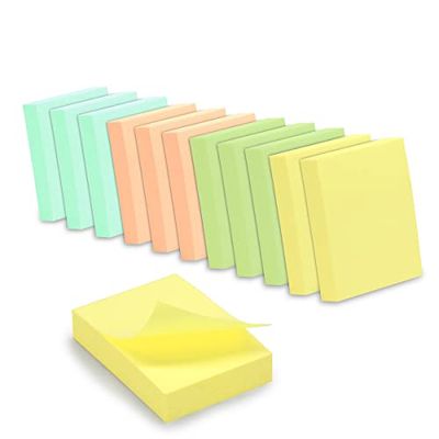 WAYTEX 1200 Removable Sticky Notes Pastel Colours 12 Pads of 100 Sheets 3.8 x 5 cm Vertical