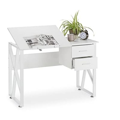 Relaxdays bureau kantelbaar, verstelbaar werkoppervlak, laptoptafel of tekentafel, HBD: 75x110x55 cm, in het wit