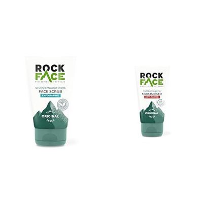 Rockface Skincare Set for Men | Exfoliating Face Scrub & Anti Ageing Moisturiser | Energising Skin Care | 100ml