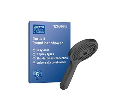 Duravit Universal Doccetta a mano, Doccia con 3 tipi di getto (Rain, Pulse, Mono), Doccia a mano rotonda (Ø 120 mm), Doccetta per doccia facile da pulire, Nero opaco
