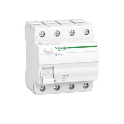 Schneider Electric A9Z01463 Acti 9 felströmsbrytare ID K, 4P, 63A, 30 mA, typ A, 230 V, 63 ampere, vit