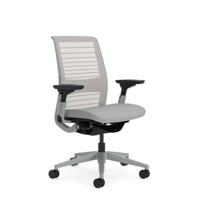 Steelcase Think Glow Up, silla de oficina ergonómica con respaldo de malla, sujeción lumbar regulable en altura y brazos regulables Gris Gaviota/Niquel