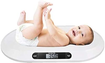 BAKAJI Waga elektroniczna dla dzieci noworodków z cyfrowym wyświetlaczem LCD waga dla niemowląt 20 kg/44 automatyczne wyłączanie i tara, kolor biały