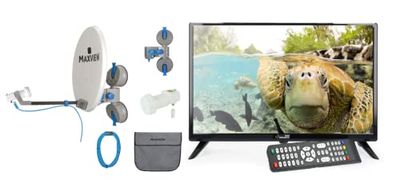 EasyFind Maxview Remora Pro TV Camping Set 19 inch (48 cm, Triple Tuner S2/T2/C, Grade A-paneel, HDMI, USB, PVR Ready, 10-30 Volt, VESA, EasyFind LNB, CI+, zuignappen, 38 cm antenne, coaxkabel), zwart