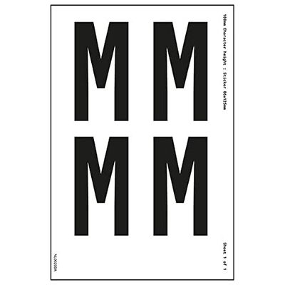 V Safety One Letter Sheet - M - 13 mm Character Height - 300 x 200 mm - Self Adhesive Vinyl Safety Sign