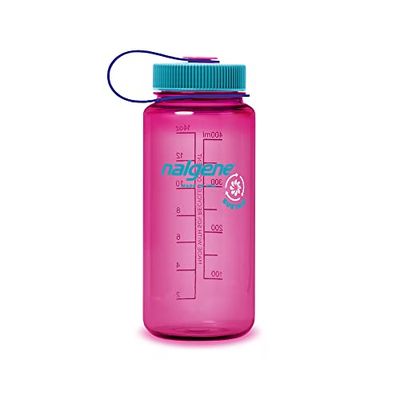 NALGENE Sustain Tritan - Botella de agua sin BPA hecha con material derivado del 50% de residuos de plástico, 16 onzas, boca ancha, magenta eléctrico, 16 onzas