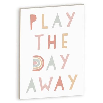 Declea Placa decorativa de madera para niños Play the day away, formas de madera para colgar o apoyar, decoración de habitación infantil, diseño de madera