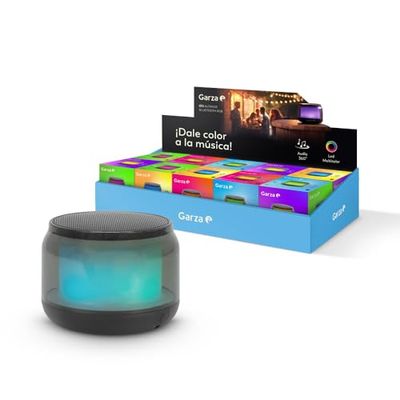 Garza Altoparlante portatile wireless Bluetooth 5.1/Micro SD con 15 modalità di luce LED multicolore, audio a 360º e vivavoce