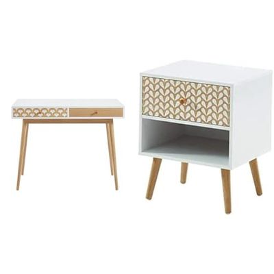 BAÏTA - Bureau Utah Blanc et Effet chêne 100cm & Table de Chevet Capucine Blanc et Effet chêne 40cm