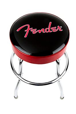 Fender Barstool, Perfect for Guitar Players and Fans, Red Sparkle Logo Barstool, Foam Padded, 24", Black and Red Sparkle
