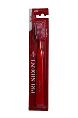 President Brosse à dents active avec poils extra doux, idéale en cas de gencives enflammées, irritées et parodontites. Efficacité anti-plaque supérieure à tous les points de l'arcade dentaire.