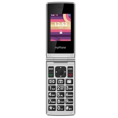 MP myPhone Tango LTE due grandi display, da 2,4" e 1,77" LTE, USB Type-C, pulsanti di sicurezza SOS e ICE., d'argento