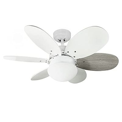 wonderlamp - Ventilador de techo con luz Tauro, Palas reversibles, 1xE27, Máx. 60W, 3 velocidades, Verano/Invierno, Blanco o Gris