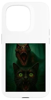 Black Cat Selfie Dinosaur Selfie in Spooky Forest Scene Case for iPhone 15 Pro