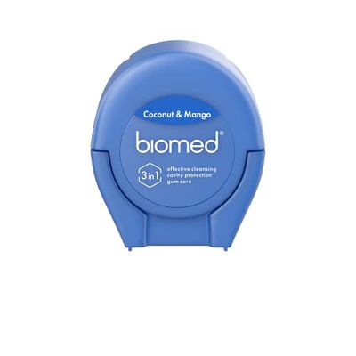 Fil dentaire Biomed 50 m | Revêtement en cire végétalienne |100% recyclé, fabriqué en Italie | Saveur Noix de coco et Mangue